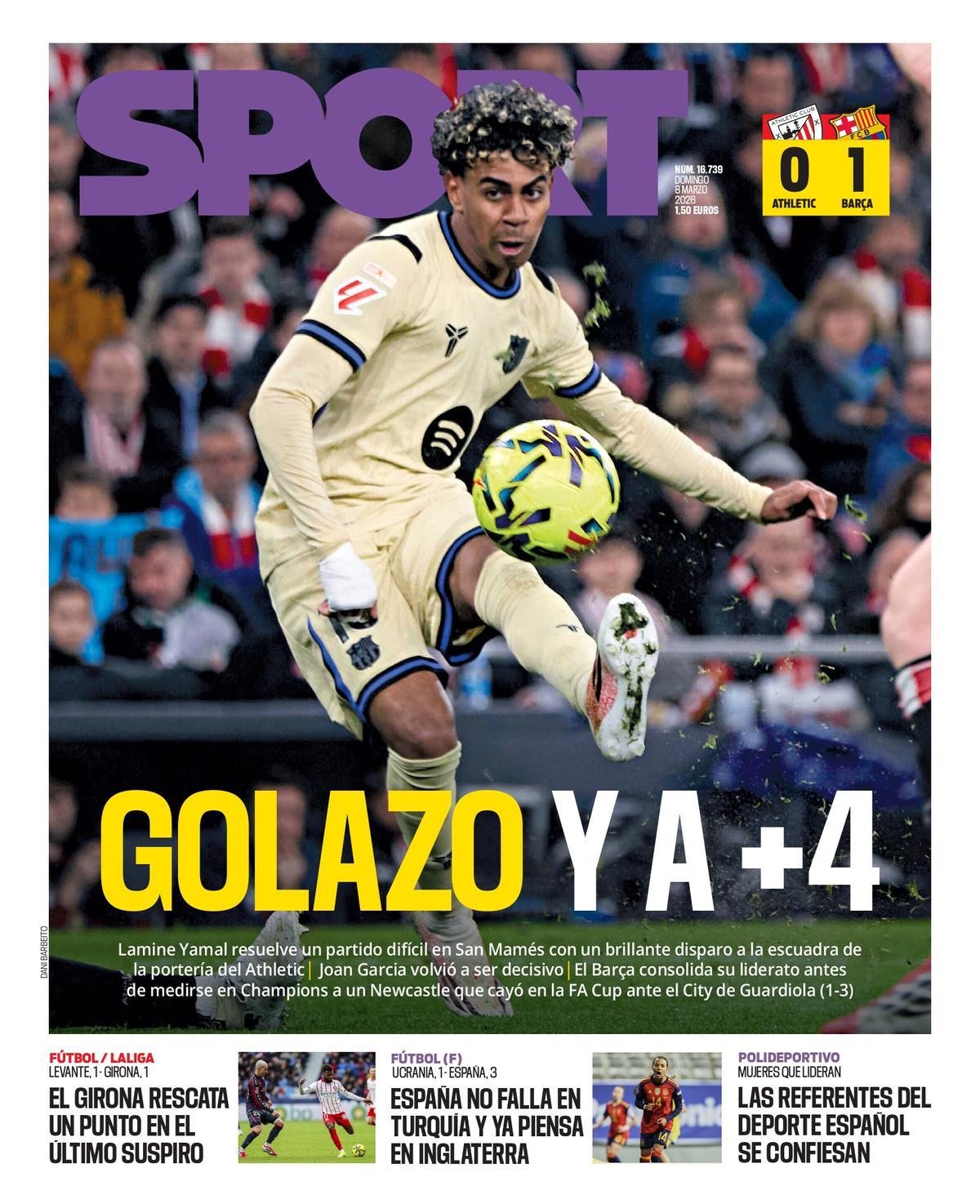 Esta es la portada de SPORT de hoy domingo, 8 de marzo de 2026