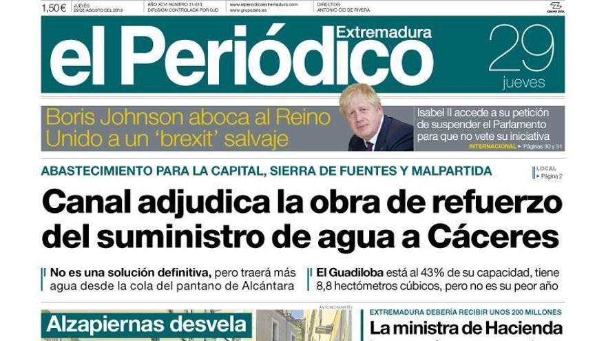 Esta es la portada de EL PERIÓDICO EXTREMADURA correspondiente al día 29 de agosto del 2019