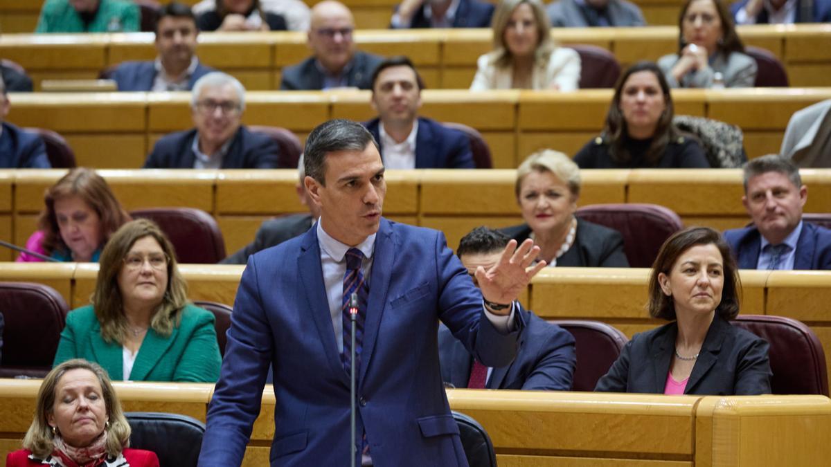 El presidente del Gobierno, Pedro Sánchez, comparece este miércoles en el pleno en el Senado.