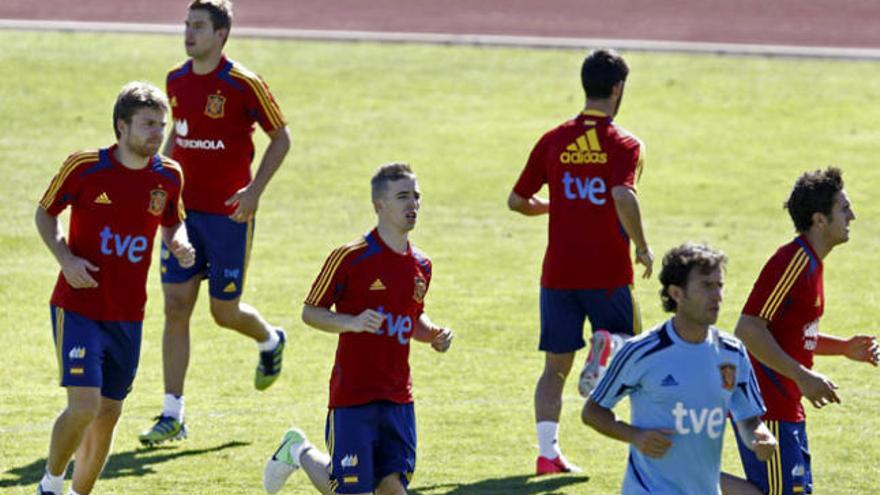 Los futbolistas, en un entrenamiento en Las Rozas.