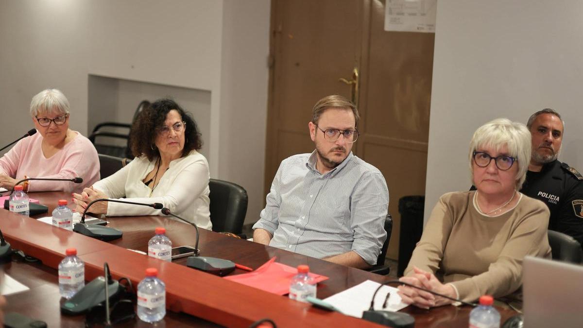 Concejales del PSPV, a la derecha, y de Compromís, en un pleno reciente del Ayuntamiento de Carcaixent.