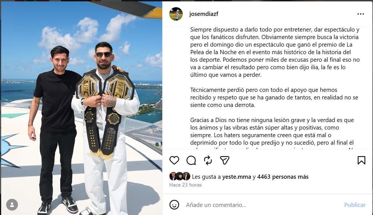 La publicación de Jose en sus redes