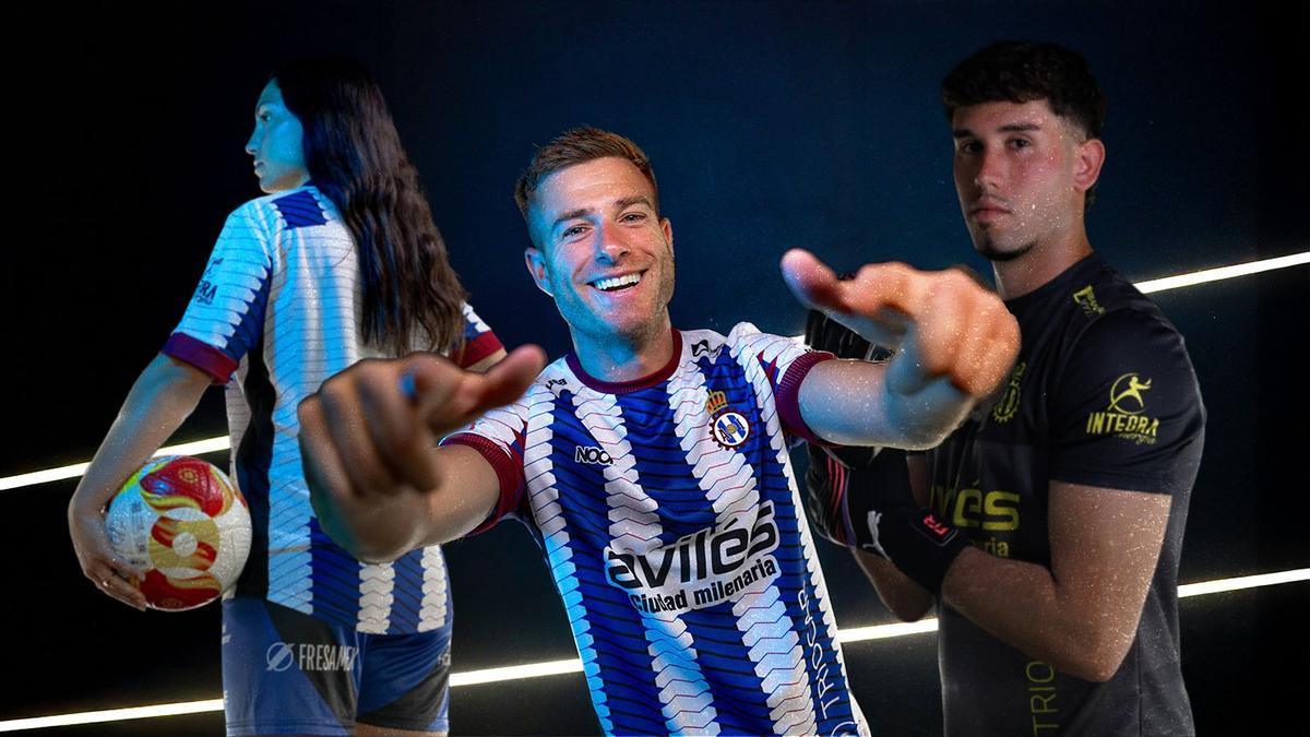 La presentación de la camiseta con el eslogan "Avilés, Ciudad Milenaria"