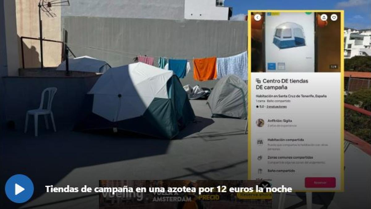 Tiendas de campaña en una azotea de Tenerife por 12 euros la noche
