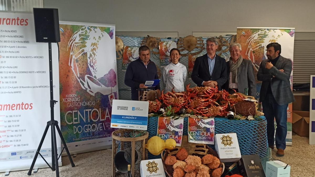 La presentación de las jornadas y del maridaje de centollo y albariño, ayer.