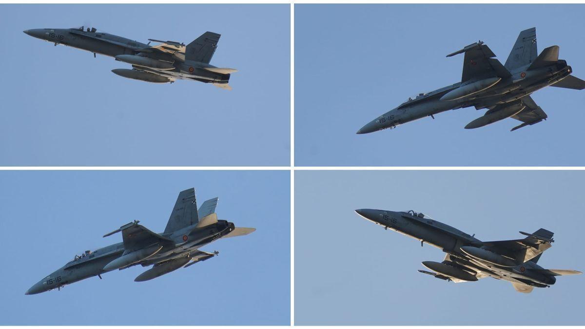 Imágenes del F18 en misión de reacción rápida captadas cerca del aeródromo de Castellón.