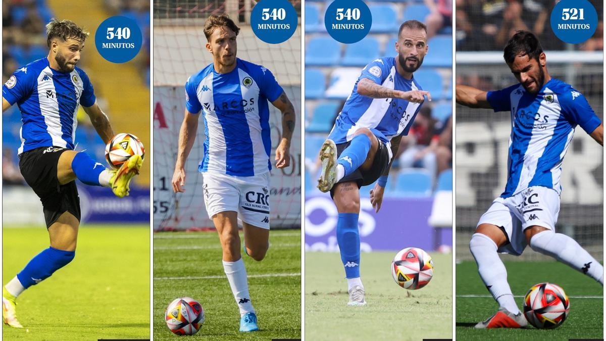 Samu Vázquez, Juanmi García, Josema Gómez y alfonso Candelas, defensas titulares.