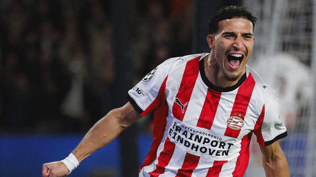 El marroquí Couhaib Driouech celebra un gol con el PSV Eindhoven. | PSV EINDHOVEN