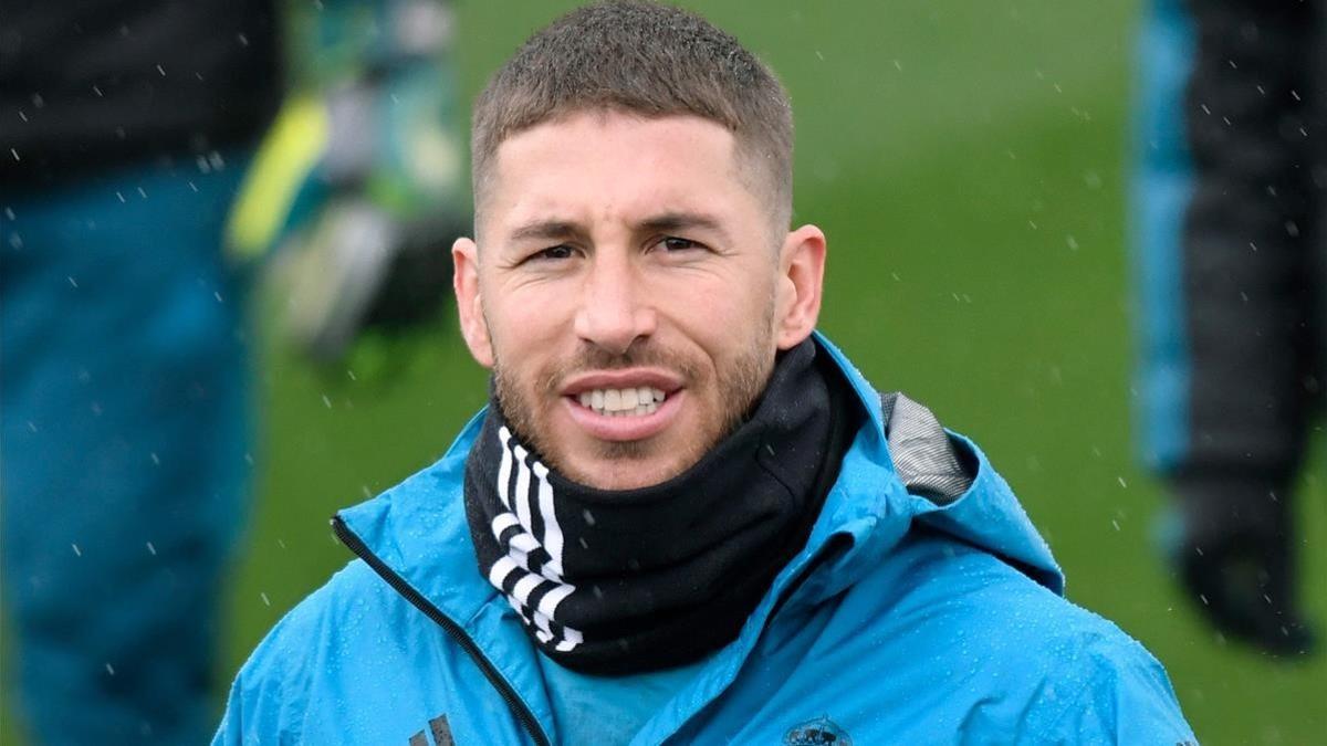 Sergio Ramos, en el entrenamiento del Madrid previo al duelo con la Juventus.