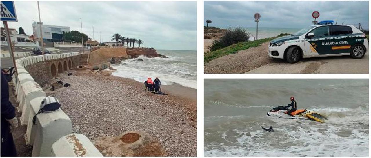 Imágenes del rescate del cuerpo del asesinado en la cala Montero de Vinaròs.