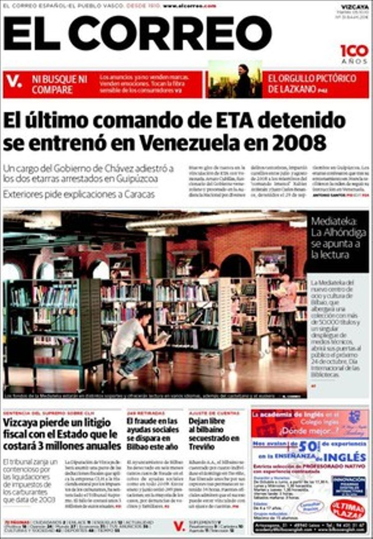 ’El Correo Español-El Pueblo Vasco’ dóna la màxima rellevància a l’última dada coneguda sobre la relacions dels etarres i Veneçuela.