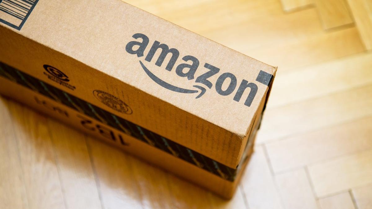 Amazon logotype printed on cardboard box