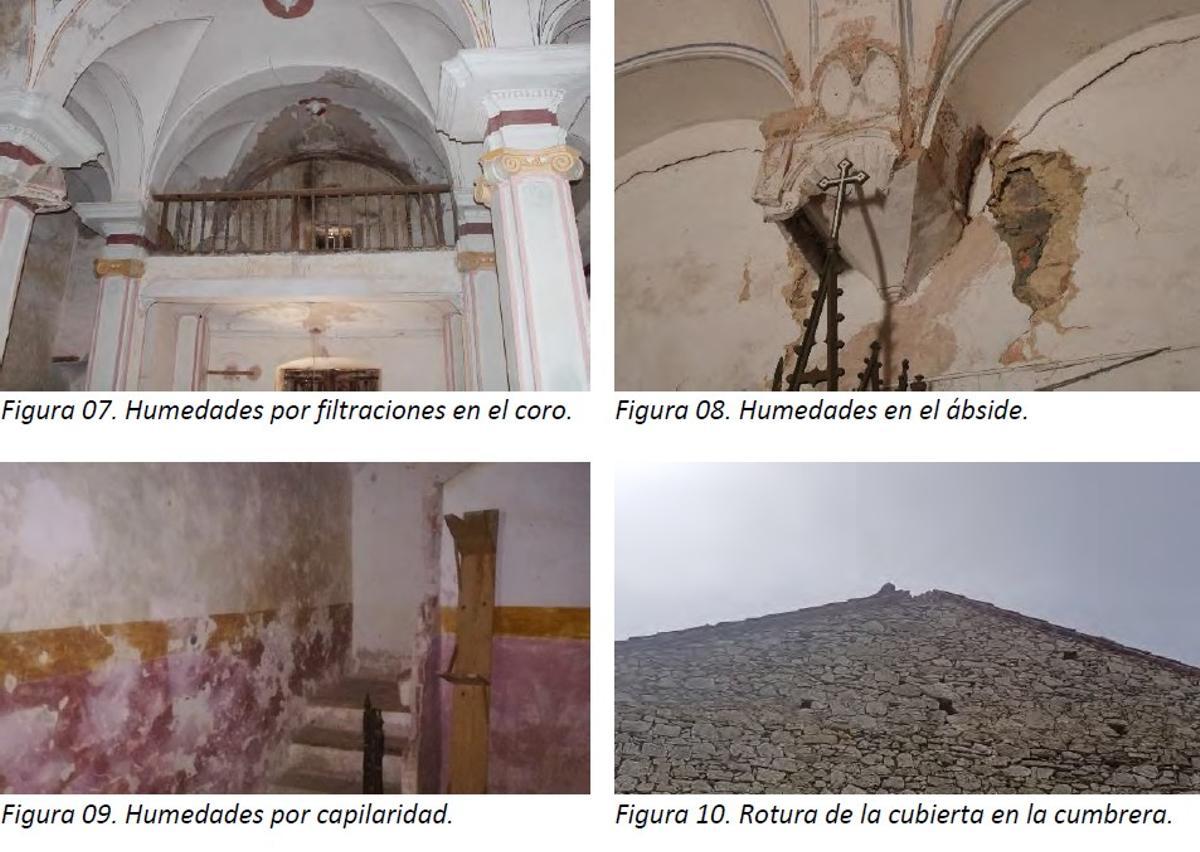 Fotografías extraídas de la memoria del proyecto en la que se observan algunos de los desperfectos del conjunto arquitectónico.