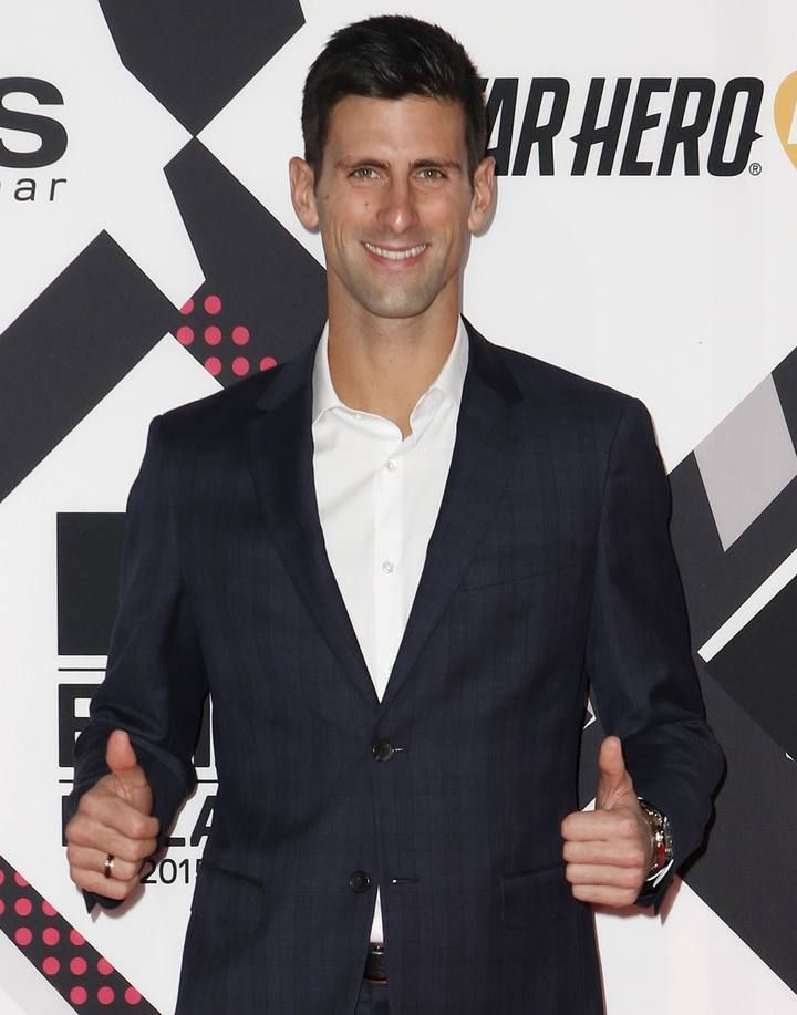 Serbian tennis player Djokovic poses on the red carpet during the MTV EMA awards at the Assago forum in Milan