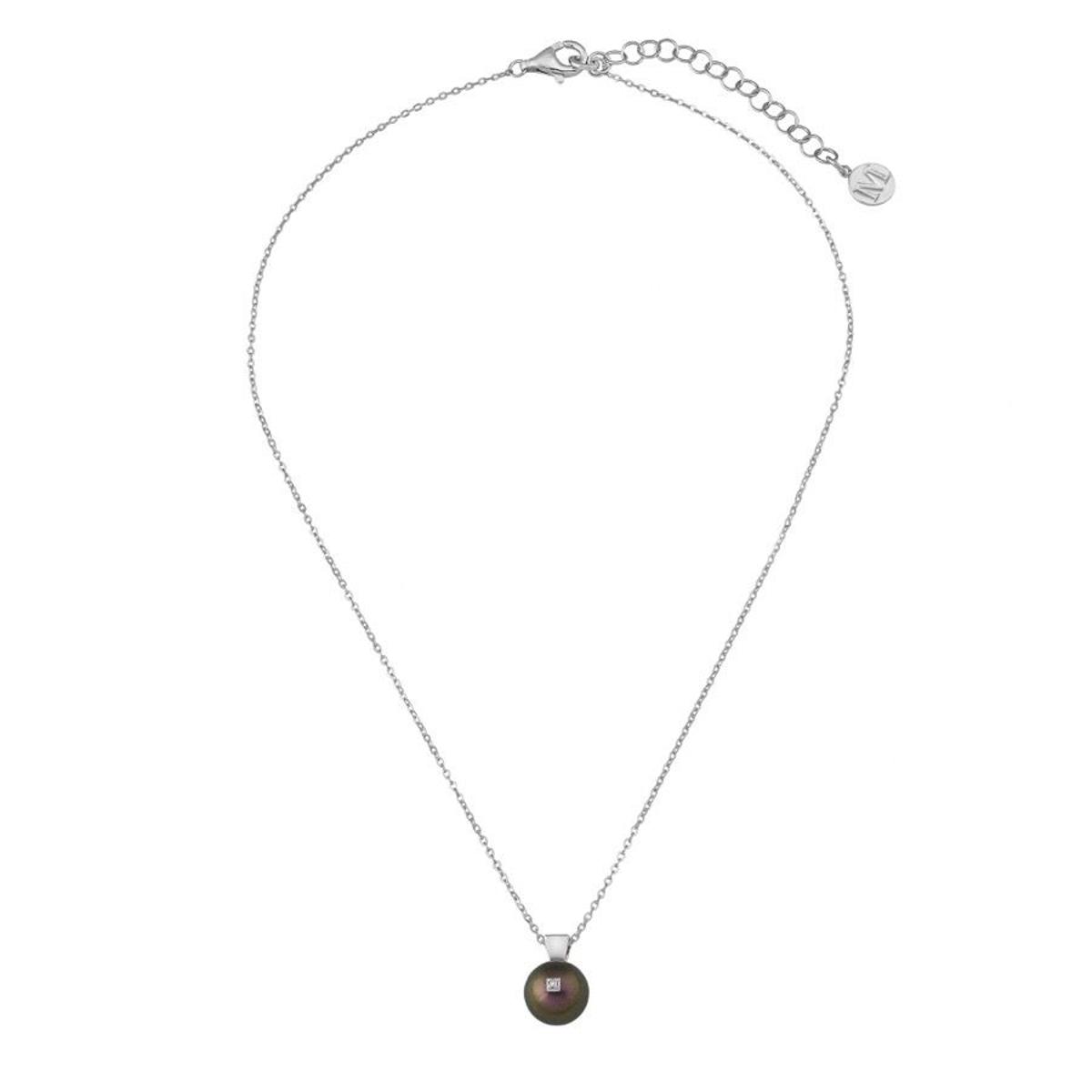 Collar en plata rodiada, perla redonda tahitó y diamante blanco