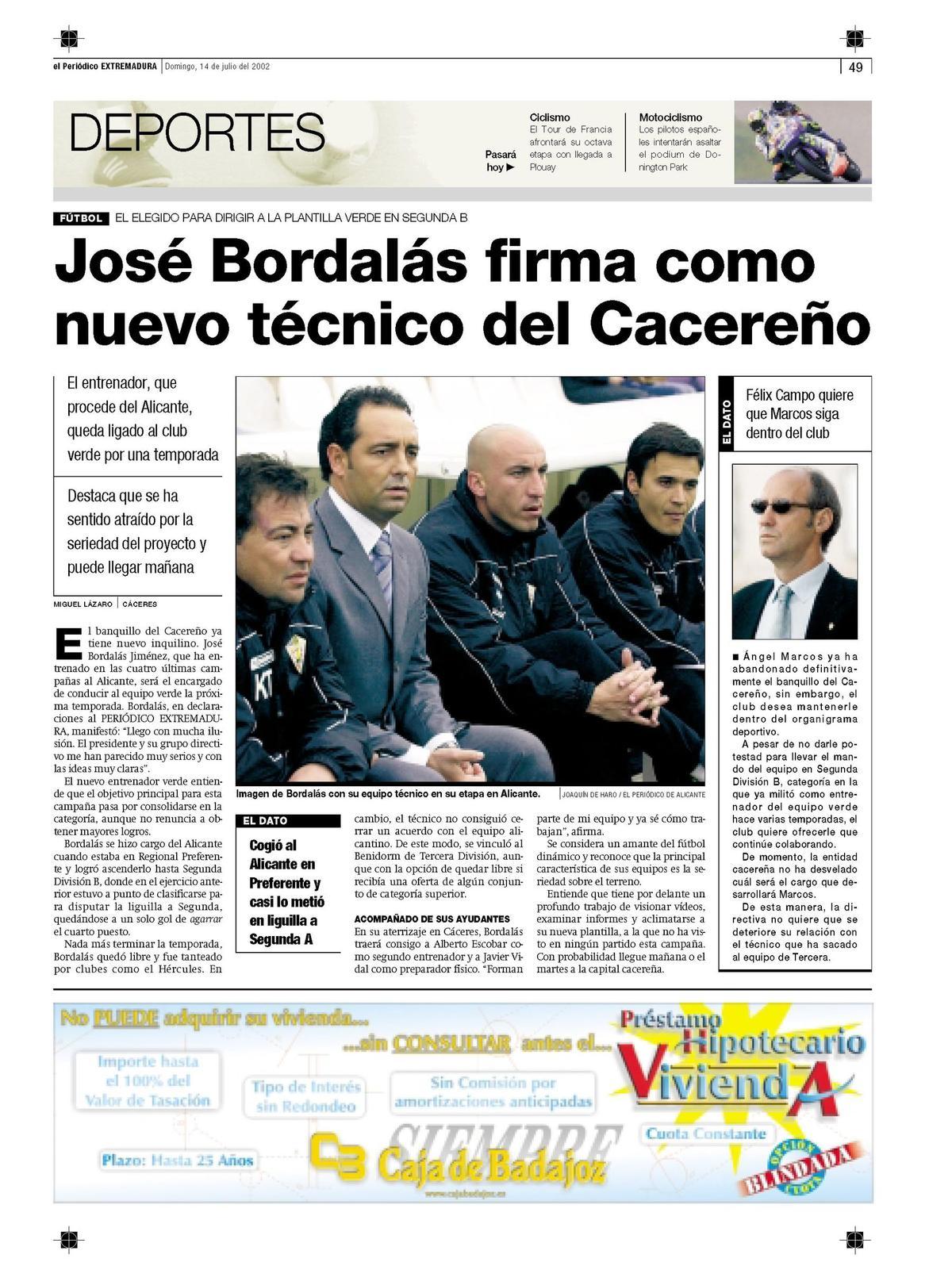 Página en El Periódico Extremadura del 14 de julio de 2002.