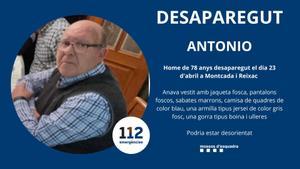 Los Mossos d’Esquadra buscan a Antonio, desaparecido en Montcada i Reixac