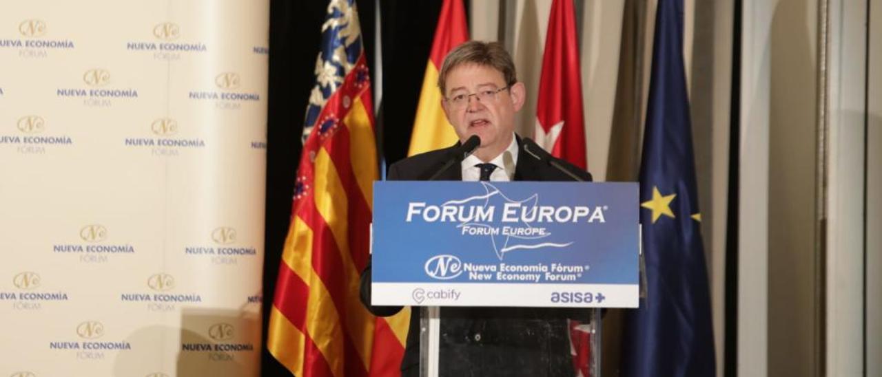 El presidente de la Generalitat, Ximo Puig, durante su presencia en Madrid en el Fórum Europa-Nueva Economía.