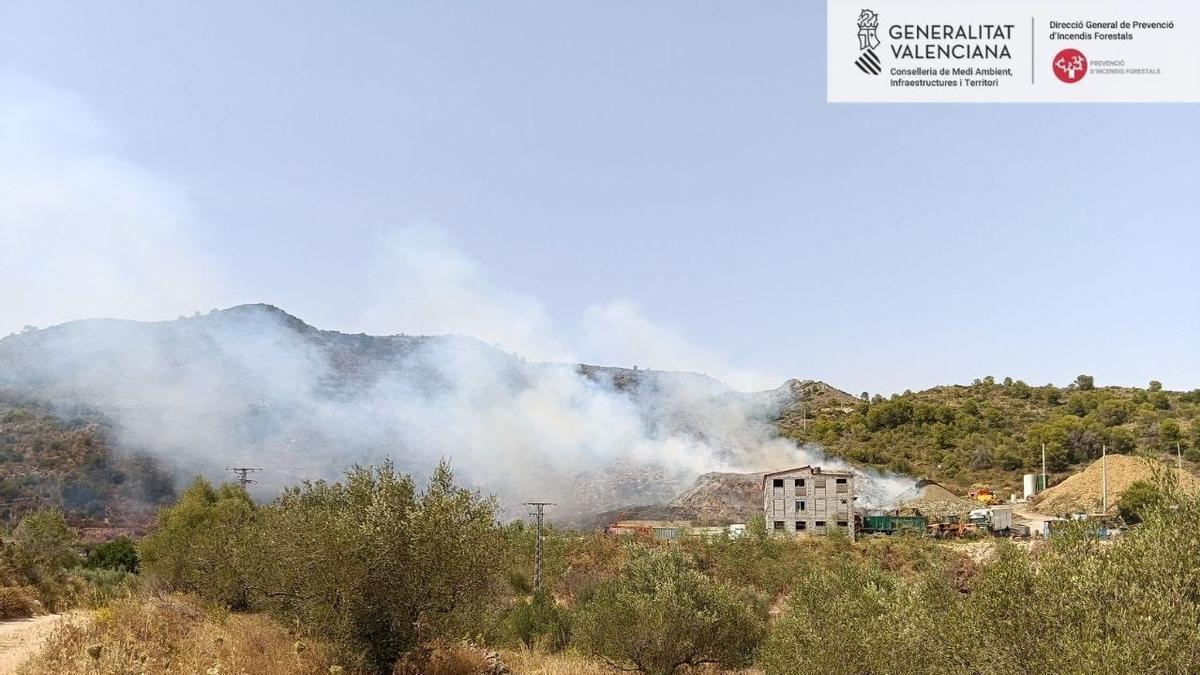 El incendio en la planta de biomasa de Llutxent.