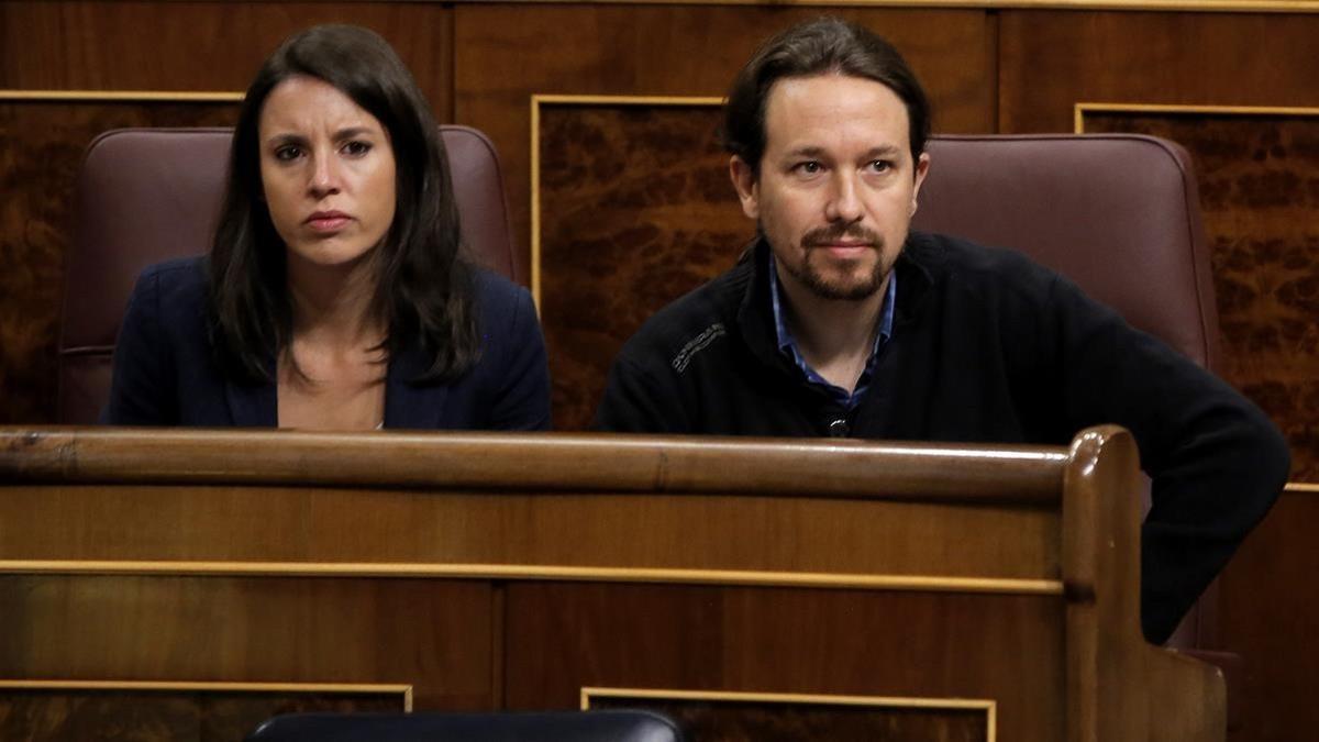 Irene Montero y Pablo Iglesias, en el Congreso.