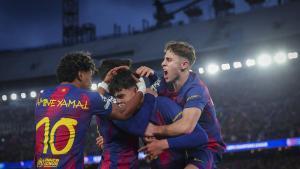 Los jugadores del Barça celebran uno de los goles
