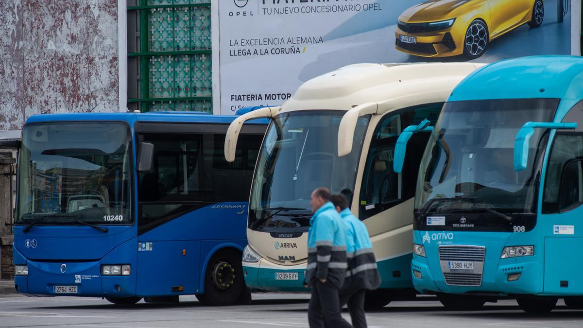 Autobuses en la estación de A Coruña en la anterior jornada de huelga.