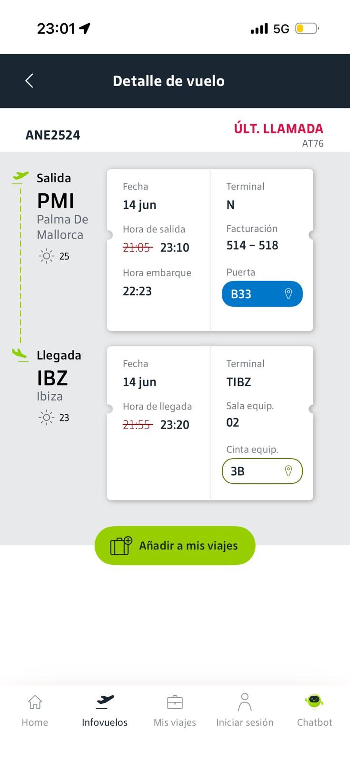El vuelo de las 21.05 terminó por llegar a Ibiza a las 24 horas