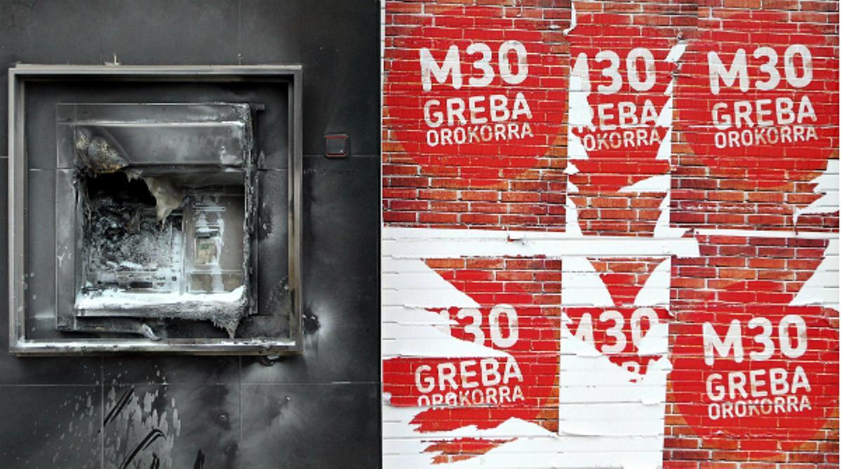 La crema de diversos caixers automàtics ha estat un dels actes vandàlics registrats durant la vaga.