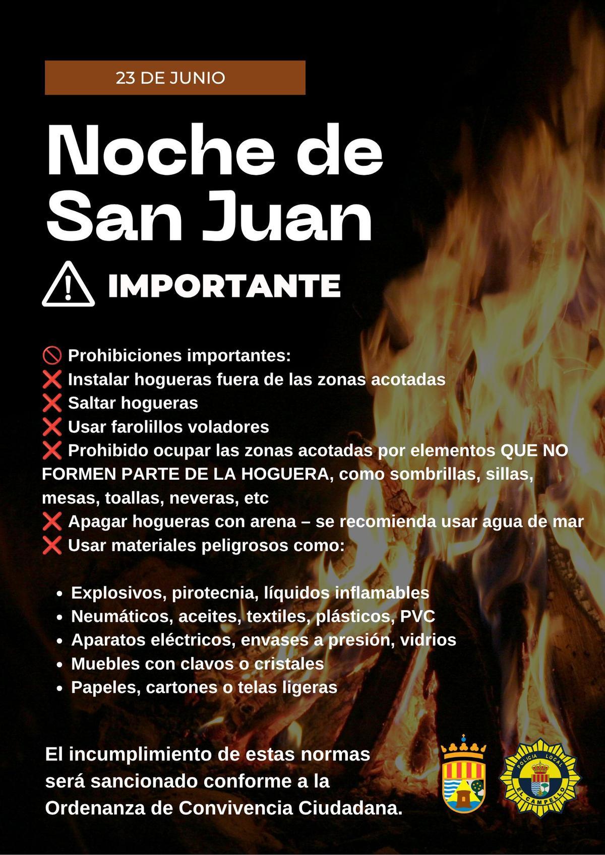 Cartel informativo de El Campello para la Nit de Sant Joan