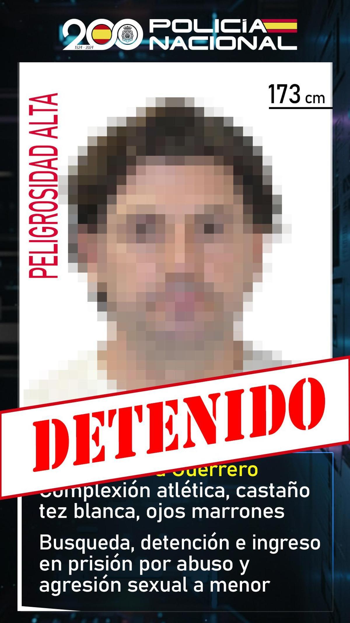 Ficha policial con el anuncio de la detención de Juan Herrera.