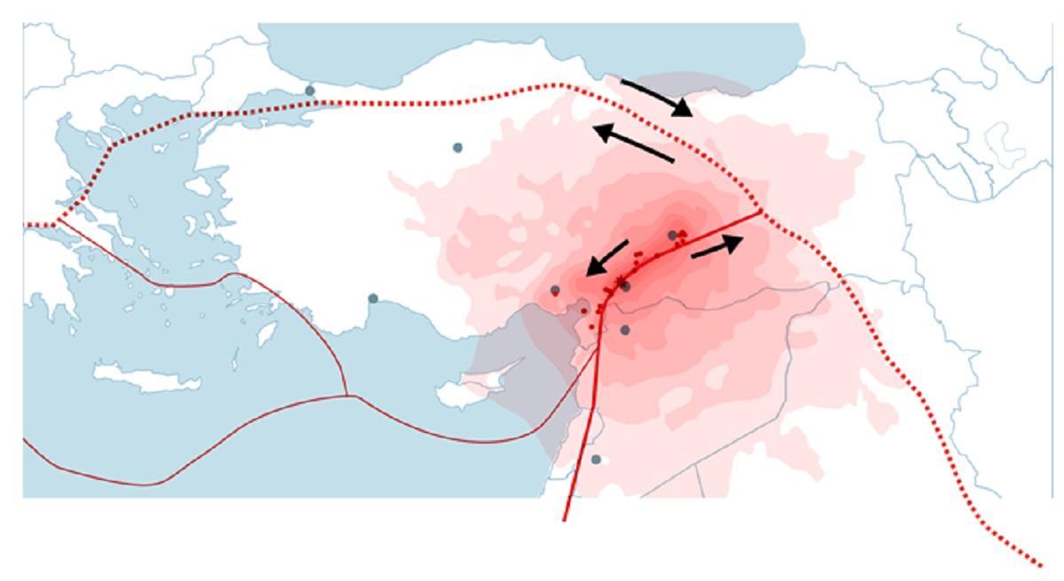 Límites de las placas tectónicas en la zona de Turquía.