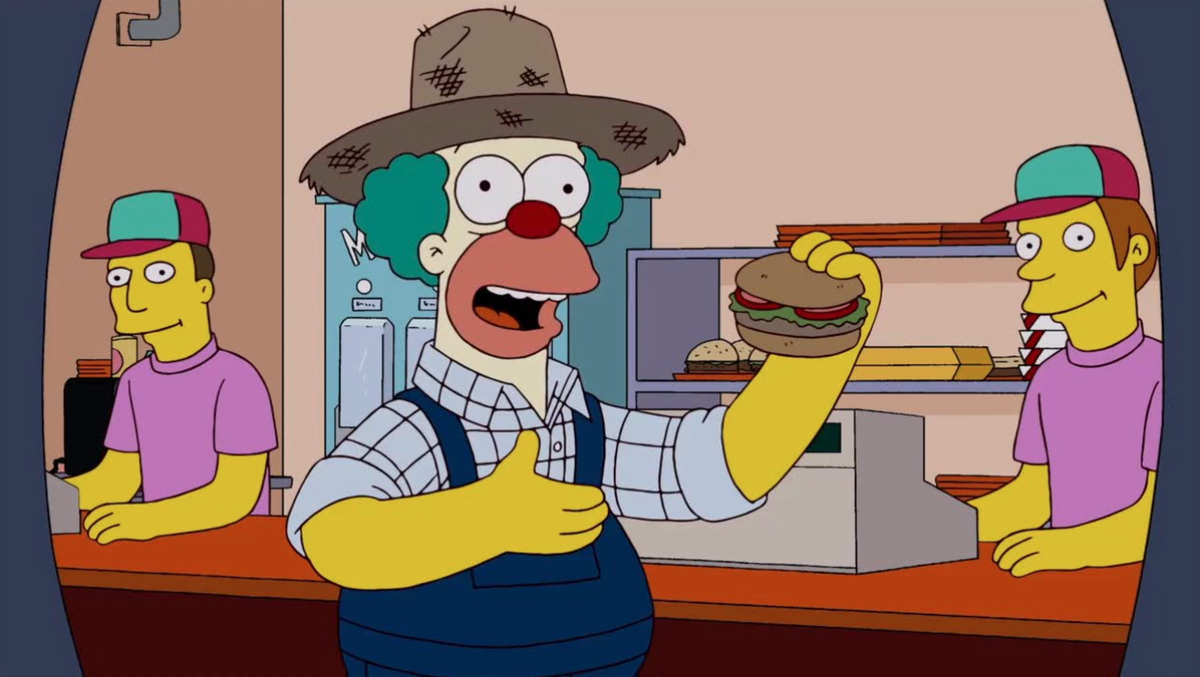 Krusty y su Krusty Burger, el apóstol de la comida basura en la serie.