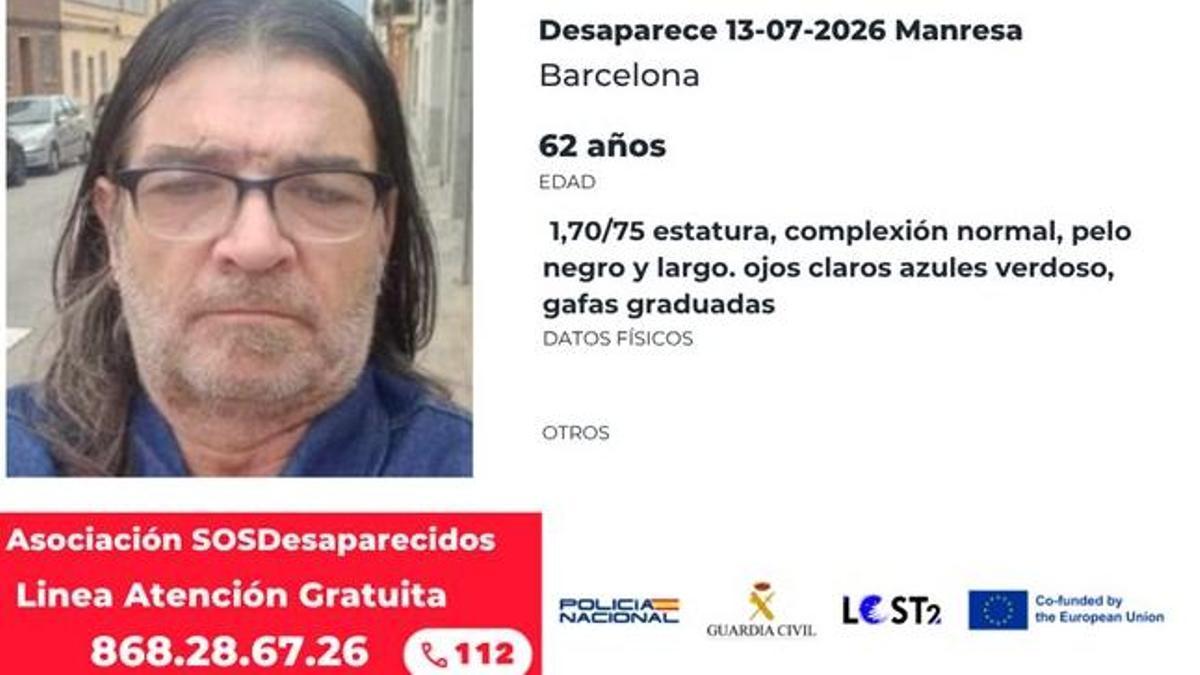 La fitxa de la recerca que ha penjat l'entitat SOS Desaparecidos