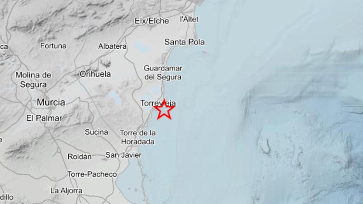 Localización del terremoto registrado esta pasada madrugada en Torrevieja.