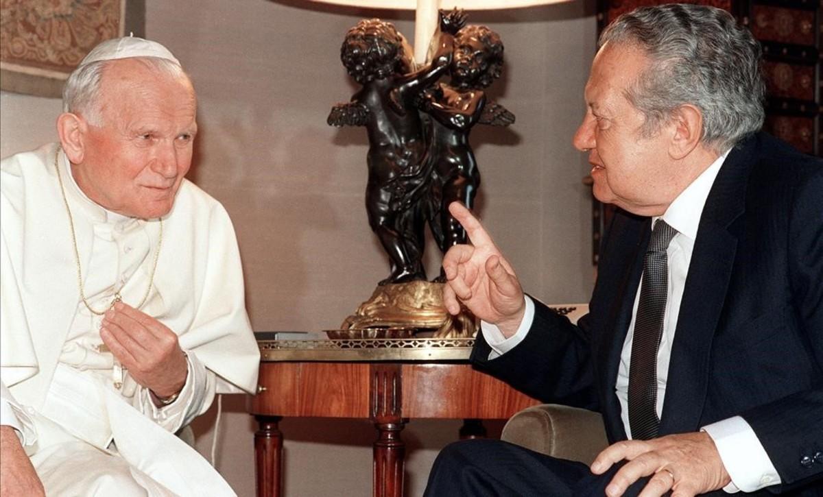 Encuentro entre Mário Soares y el papa Juan Pablo II en Lisboa, en mayo de 1991. 