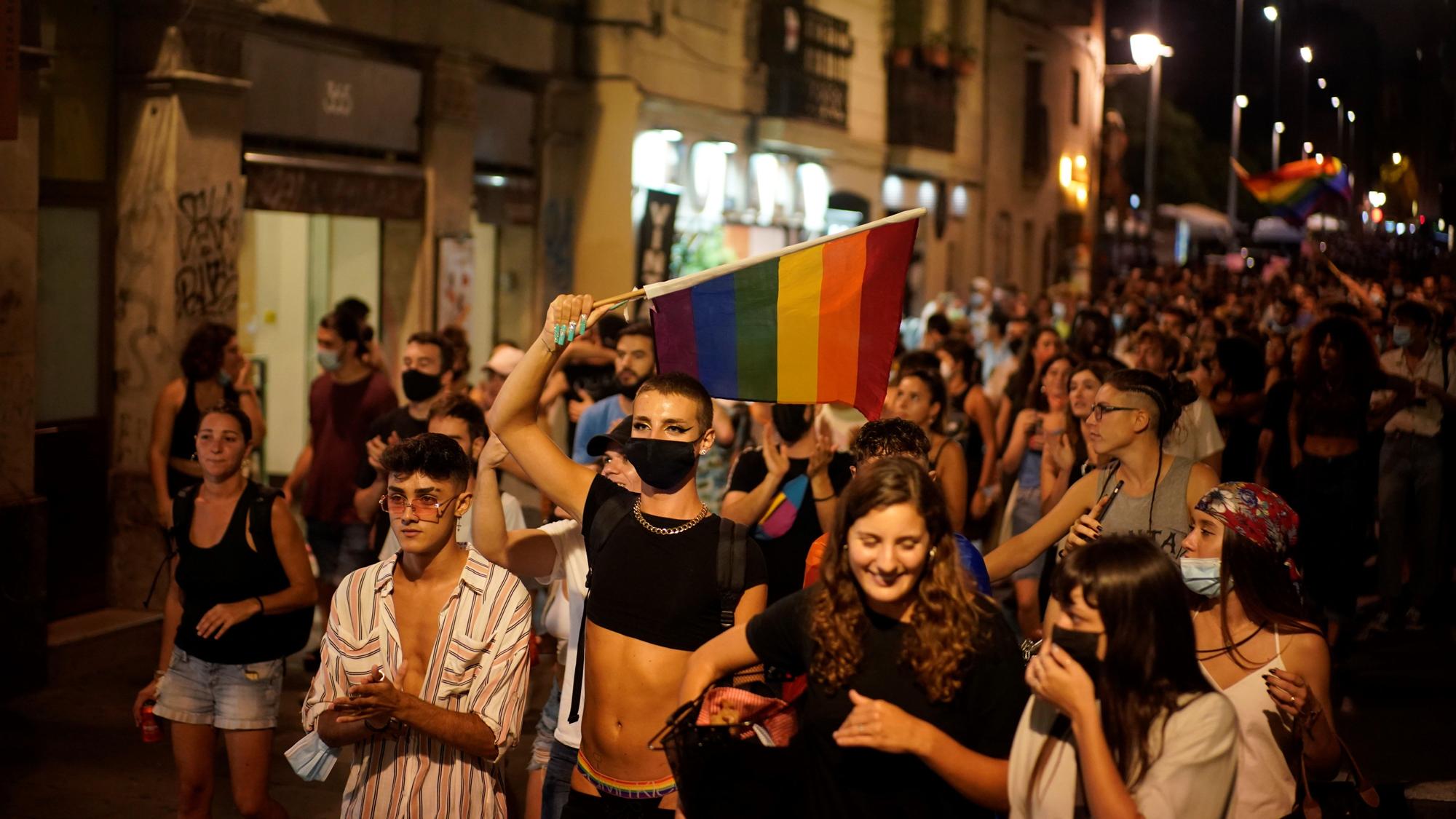 Manifestación contra las agresiones homófobas, en Barcelona.