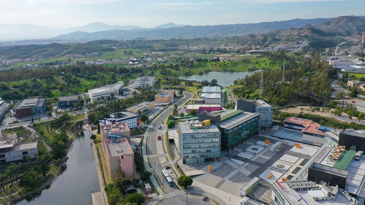 Una imagen aérea del Málaga Tech Park (PTA), situado en la bariada malagueña de Campanillas.