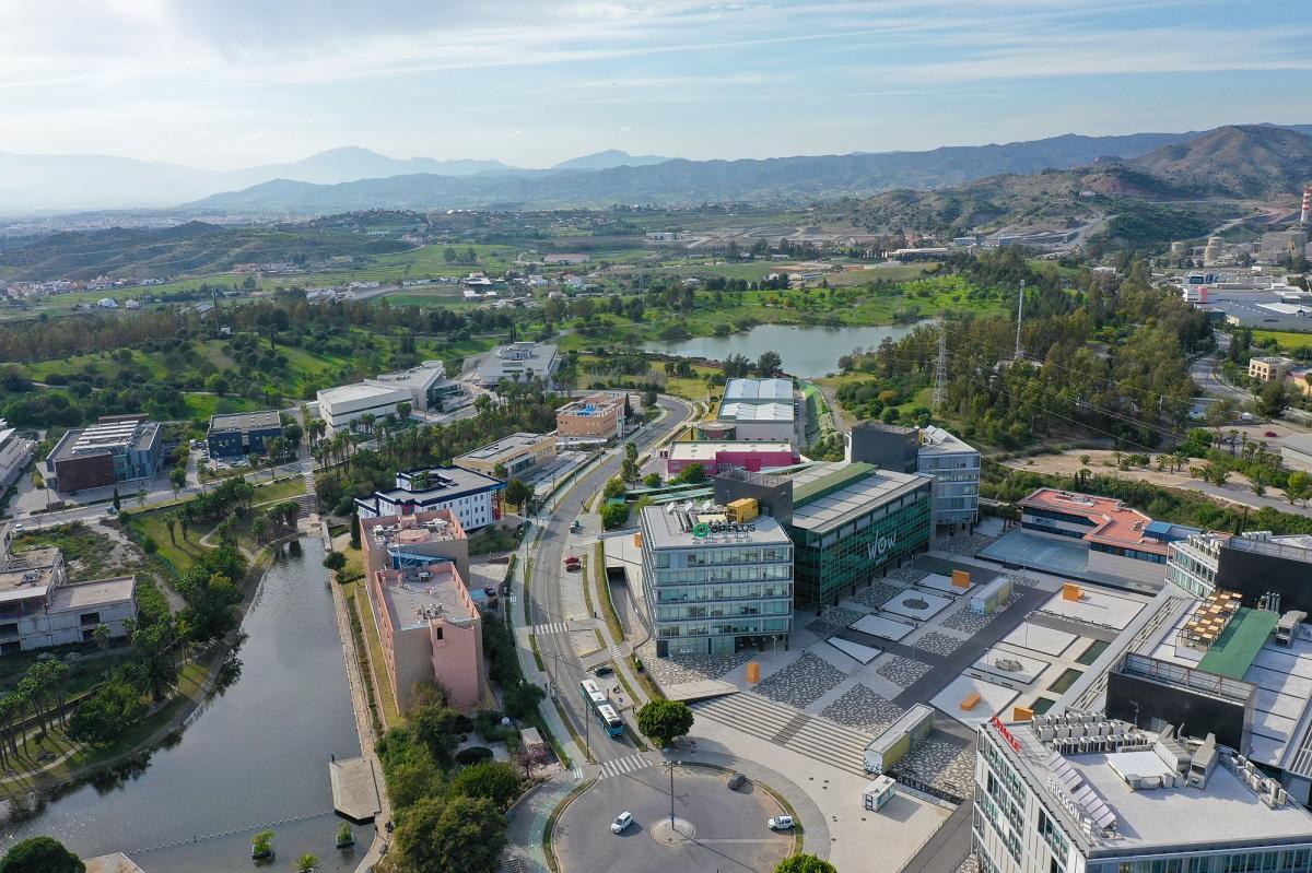 Una imagen aérea del Málaga Tech Park (PTA), situado en la bariada malagueña de Campanillas.