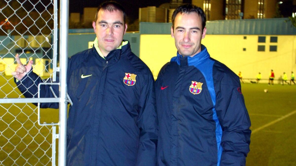 Félix Sánchez y su hermano Fran cuando eran entrenadores en La Masia