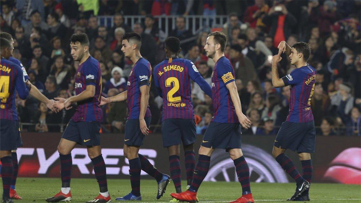 Los jugadores del Barcelona celebrando uno de los goles