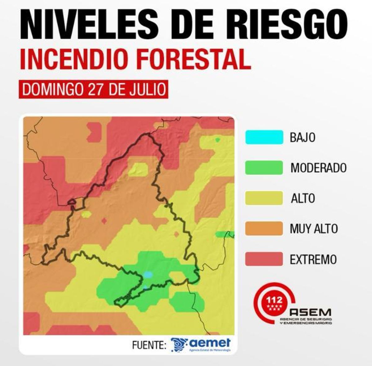 Mapa de riesgo de incendios forestales.