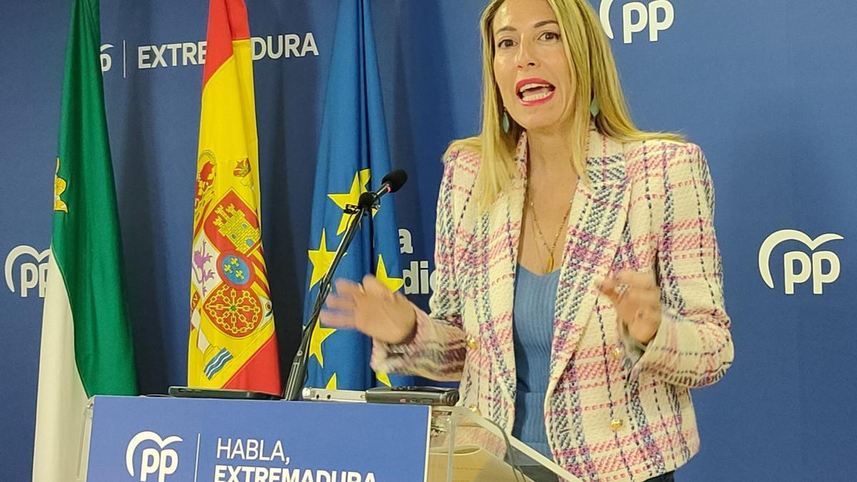 María Guardiola, en la sede del PP.