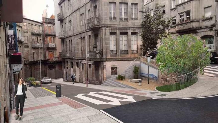 Infografía que muestra la calle López de Neira tras la humanización.