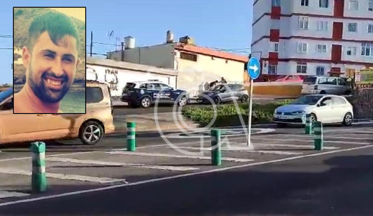 La Policía en el lugar del crimen, en el barrio de San José de Las Longueras, y una foto antigua del fallecido.