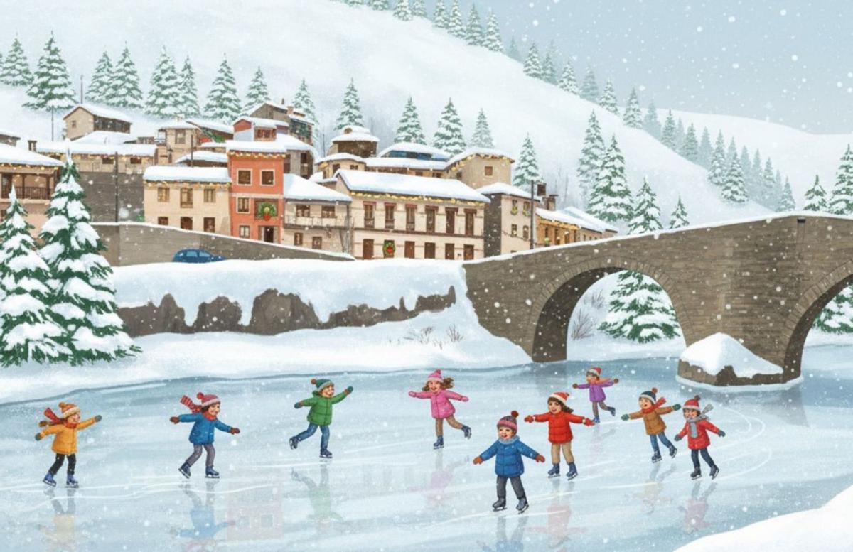 Postal navideña de El Puente d'Arcu en Laviana