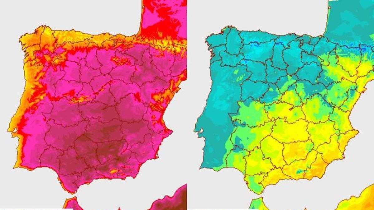 Mapa térmico de la Aemet con las temperaturas máximas y mínimas de este martes.