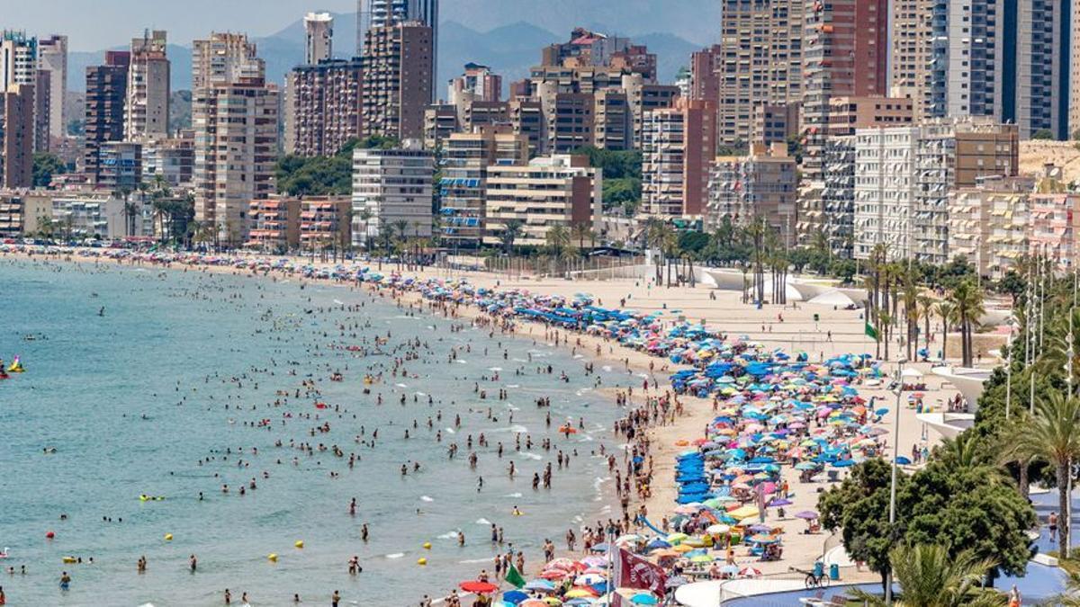 Bañistas en la playa de Poniente de Benidorm esta semana.