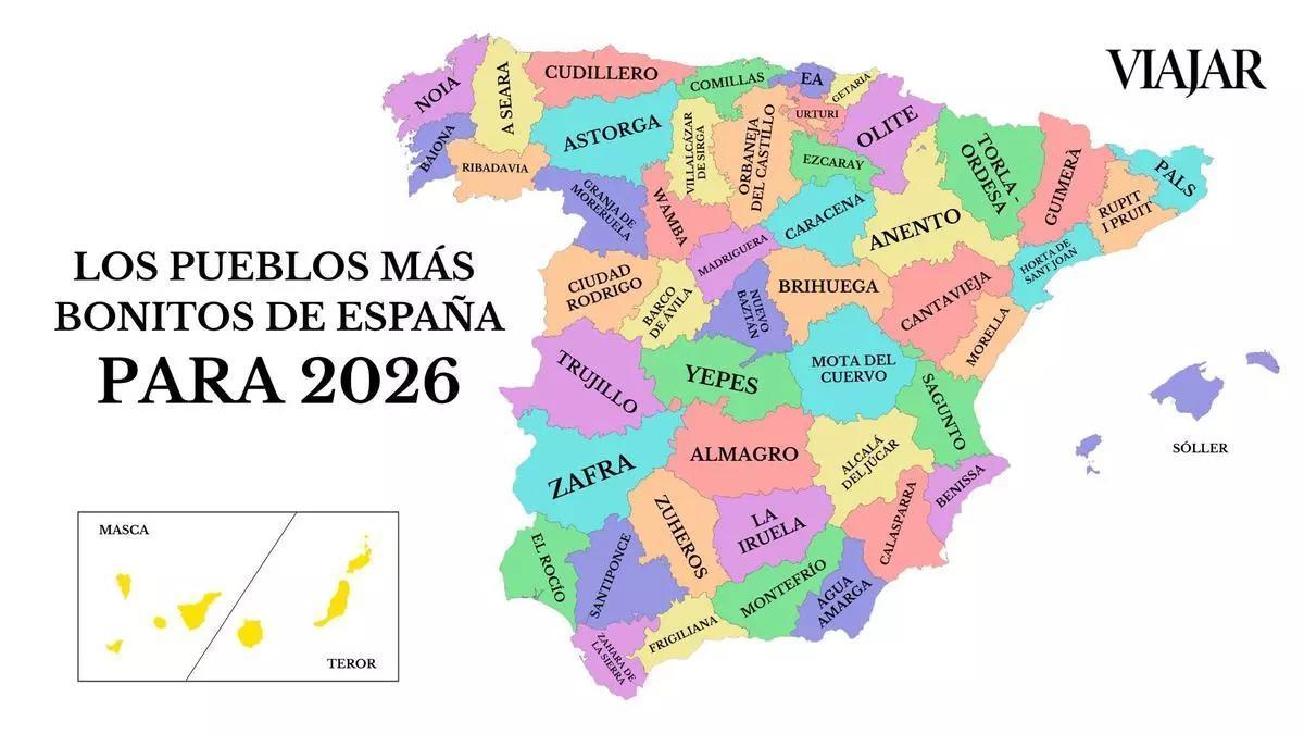 Mapa con los pueblos más bonitos de España, realizado por la revista Viajar