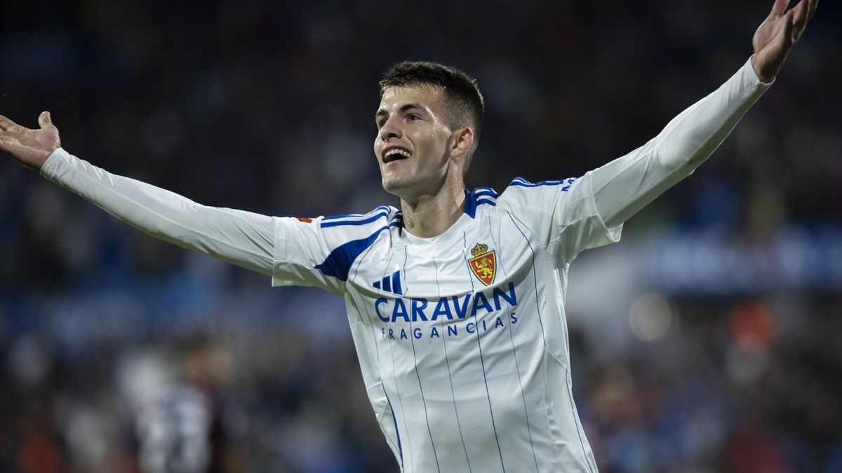 Samed Bazdar, tras marcar su gol ante el Levante.