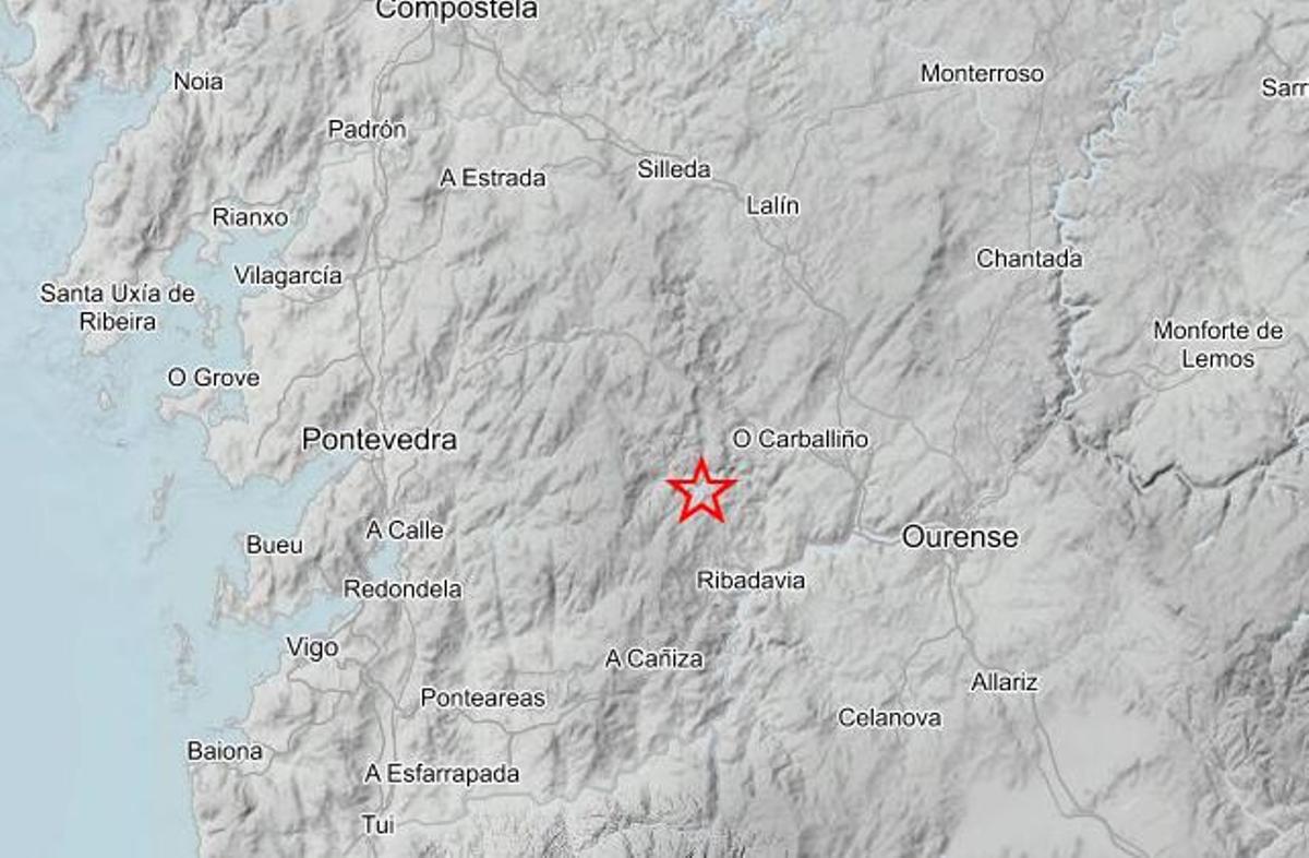 Cartografía del epicentro del seísmo, en Avión (Ourense).